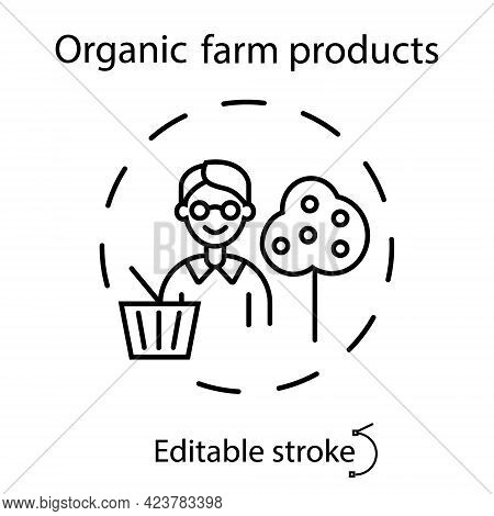 Agronomist With Basket And Fruit Tree Concept Outline Concept Icon. Smart Farming Concept. Healthy E