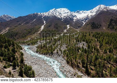 Himalayas and Baspa River. Sangla valley, Himachal Pradesh, India