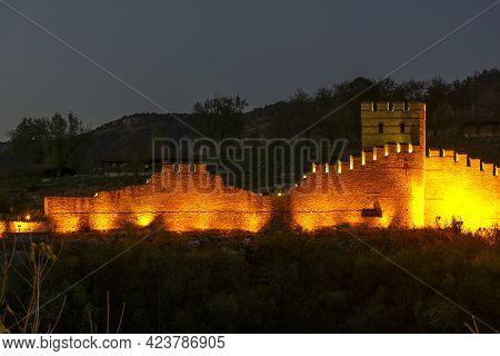 Night View Of Ruins Of Medieval Fortification At Trapezitsa Hill, Veliko Tarnovo, Bulgaria