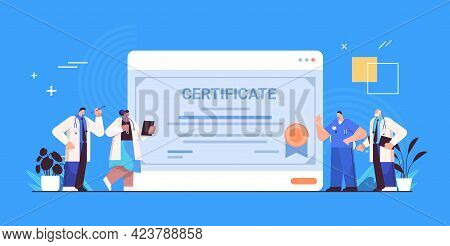 Graduated Doctors Holding Certificate Graduates Celebrating Academic Diploma Degree University Medic