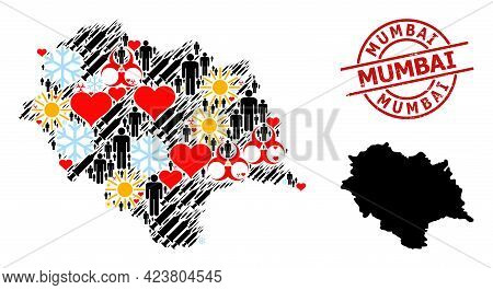 Rubber Mumbai Stamp Seal, And Frost Men Inoculation Collage Map Of Himachal Pradesh State. Red Round