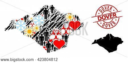 Textured Dover Stamp Seal, And Spring Patients Vaccine Mosaic Map Of Isle Of Wight. Red Round Seal H