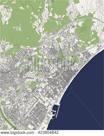 Map Of The City Of Badalona, Spain
