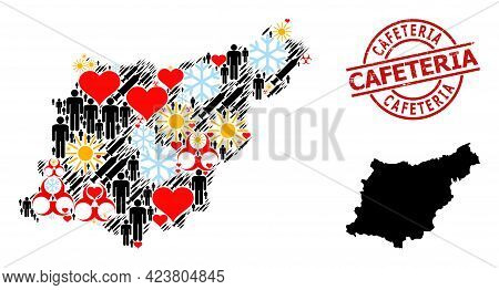 Rubber Cafeteria Stamp Seal, And Sunny Men Syringe Collage Map Of Gipuzkoa Province. Red Round Stamp