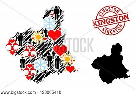 Scratched Kingston Seal, And Heart Customers Inoculation Collage Map Of Murcia Province. Red Round S