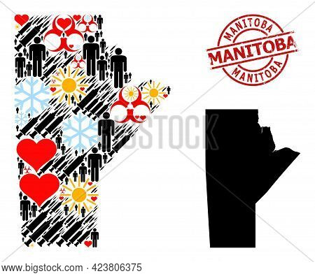 Rubber Manitoba Stamp Seal, And Sunny Patients Vaccine Collage Map Of Manitoba Province. Red Round B