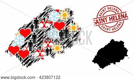 Grunge Saint Helena Stamp Seal, And Spring Humans Infection Treatment Collage Map Of Saint Helena Is