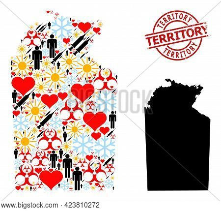 Distress Territory Seal, And Winter Man Covid-2019 Treatment Collage Map Of Australian Northern Terr