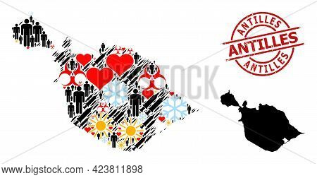 Rubber Antilles Seal, And Heart Population Vaccine Mosaic Map Of Heard And Mcdonald Islands. Red Rou