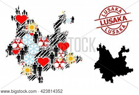 Rubber Lusaka Stamp Seal, And Frost Demographics Inoculation Mosaic Map Of Yunnan Province. Red Roun