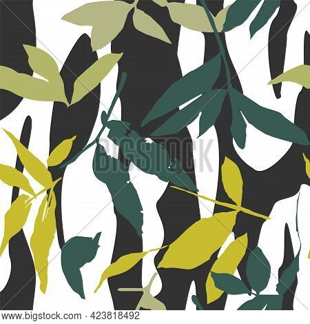 Abstract Seamless Pattern With Leaves. Vector File.