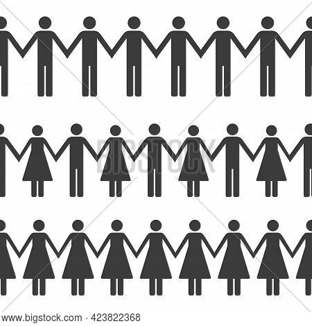 Chain Of People Seamless Pattern. Stick Figure Simple Icons. Vector Illustration