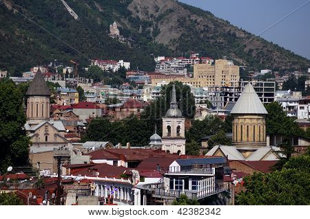 Churches And Domes Of Tbilisi, View To Historical Part Of The Capital Of Republic Of Georgia