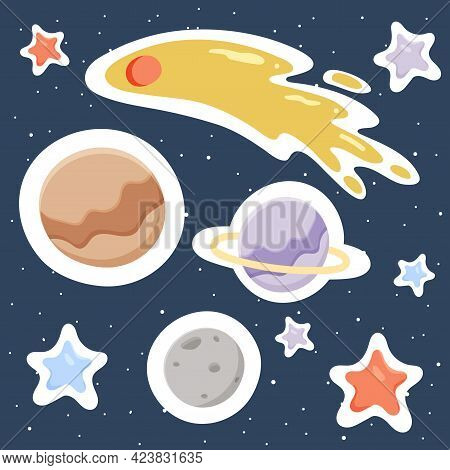 Distant Planets, Stars, Asteroids.space. Ideal For Nursery Decoration And Print On Baby Clothes, Sti