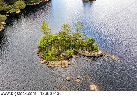Aerial View Of Island In Lough Craghy, Tully Lake - Part Of The Dungloe Systen