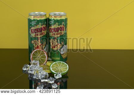 Selangor, Malaysia: June 16, 2021 - Two Cans Of Citrus Flavoured Carbonated Drink The Classic Brand 