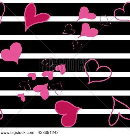 Striped Blue And Pink Hearts Vector Pattern