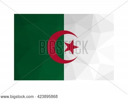 Vector Isolated Illustration. National Algerian Flag With Bands Of Green And White, Red Star And Cre