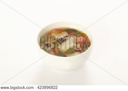 Thai Food Tomyum Shrimp On White Background.