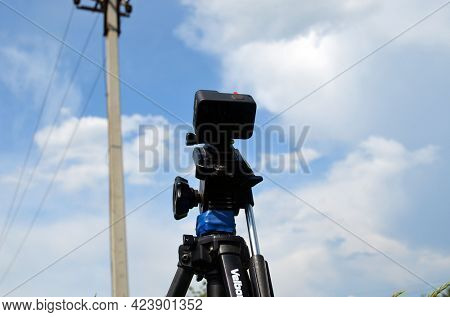 Action camera gopro hero 9 black makes time lapse clouds and sky.June 15 2021. Kiev region. Ukraine