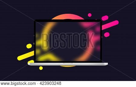Glassmorphism Style. Laptop Template. Notebook Icon. Realistic Glass Morphism Effect With Set Of Tra