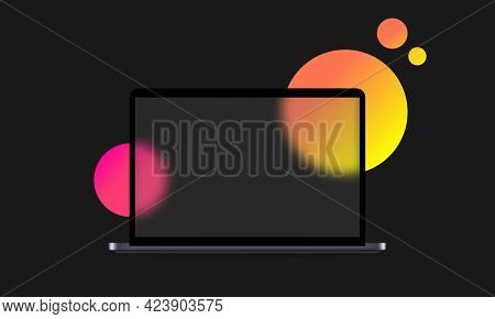 Glassmorphism Style. Laptop Template. Notebook Icon. Realistic Glass Morphism Effect With Set Of Tra