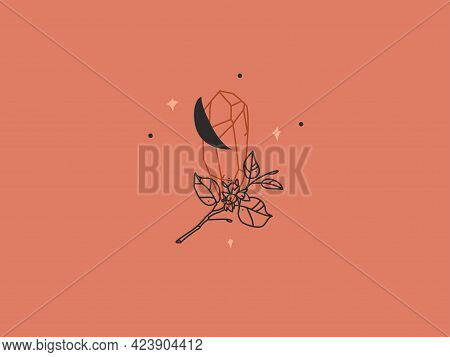 Hand Drawn Vector Abstract Stock Flat Graphic Illustration With Logo Element, Bohemian Magic Logo Of