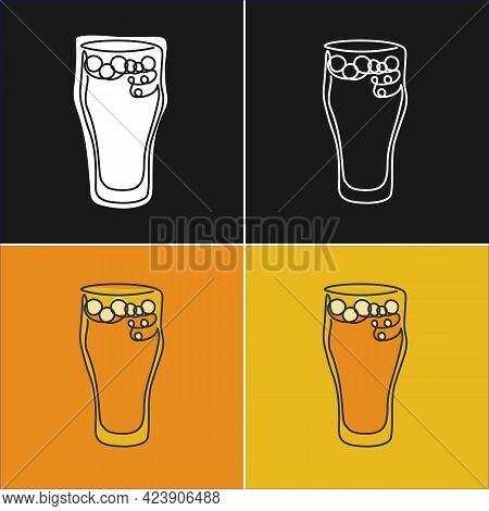 One Line Drawing Beer Glass On Various Background. Four Types Of Images. Colored Cartoon Graphic Ske