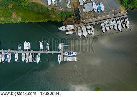 Panorama View The Little Port Dock For Boats On Ocean Marina The Aerial View