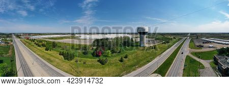 Woodstock, Ontario/canada- May 25: An Aerial Panorama Of A Water Tower In Woodstock, Ontario, Canada