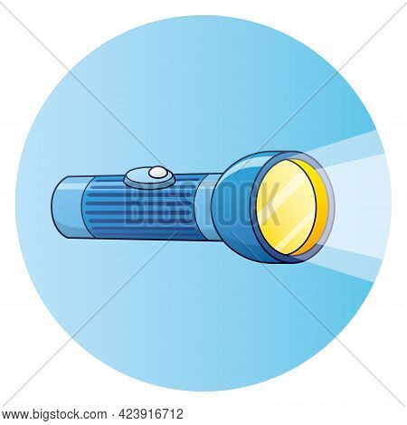 Blue Shining Flashlight Torch Cartoon Vector Icon