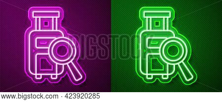 Glowing Neon Line Airline Service Of Finding Lost Baggage Icon Isolated On Purple And Green Backgrou