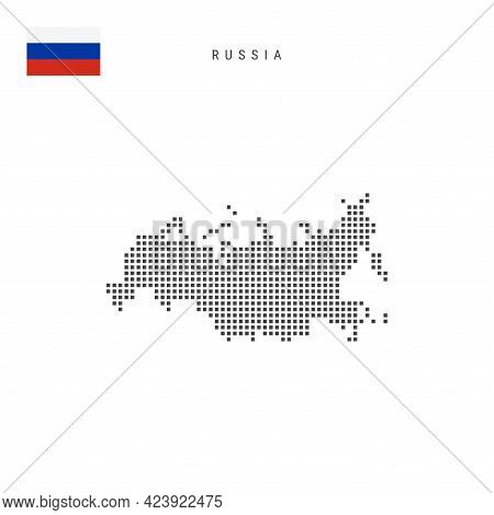 Square Dots Pattern Map Of Russia. Russian Dotted Pixel Map With Flag. Vector Illustration