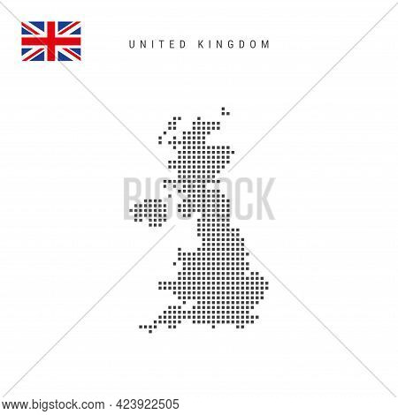Square Dots Pattern Map Of United Kingdom. British Dotted Pixel Map With Flag. Vector Illustration