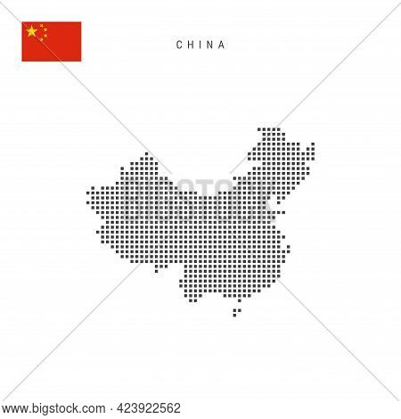 Square Dots Pattern Map Of China. Chinese Dotted Pixel Map With Flag. Vector Illustration