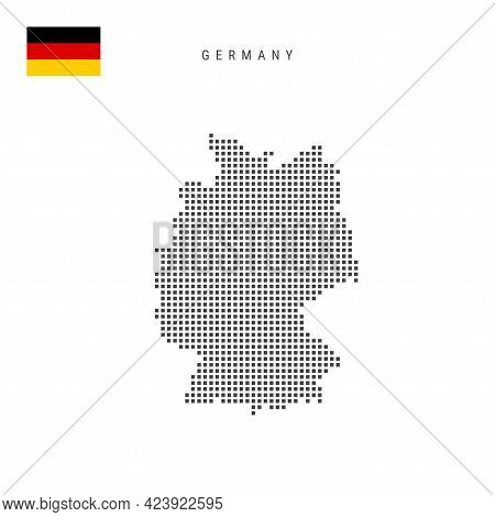 Square Dots Pattern Map Of Germany. German Dotted Pixel Map With National Flag Isolated On White Bac