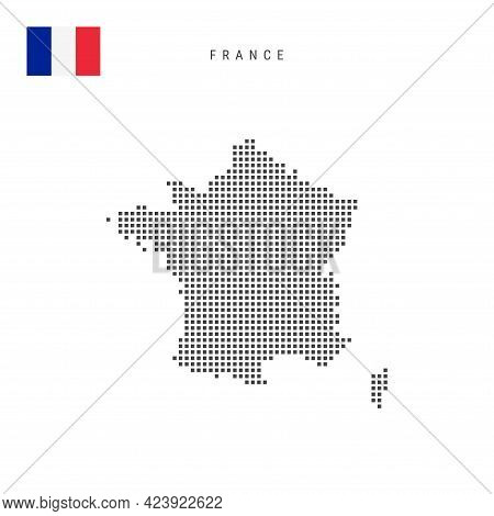 Square Dots Pattern Map Of France. French Dotted Pixel Map With National Flag Isolated On White Back
