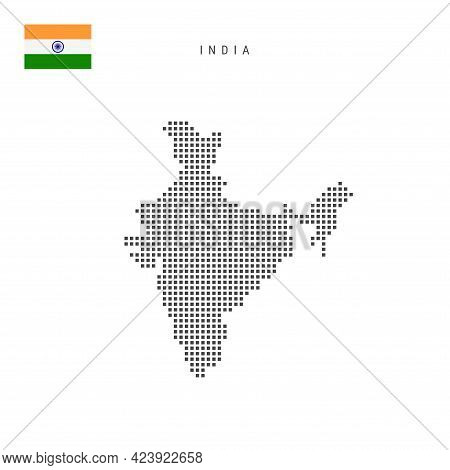 Square Dots Pattern Map Of India. Indian Dotted Pixel Map With National Flag Isolated On White Backg