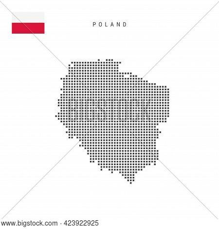 Square Dots Pattern Map Of Poland. Polish Dotted Pixel Map With National Flag Isolated On White Back