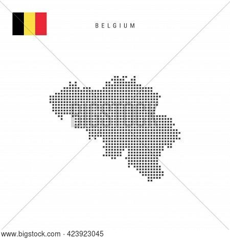 Square Dots Pattern Map Of Belgium. Belgian Dotted Pixel Map With National Flag Isolated On White Ba