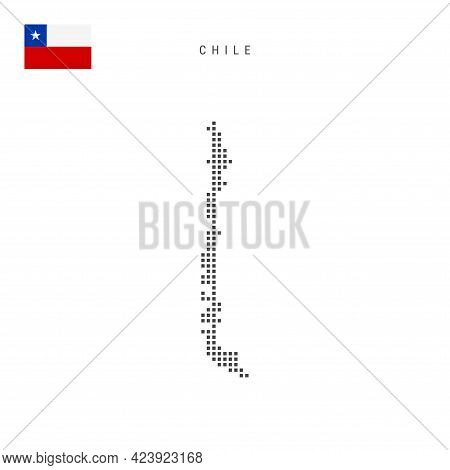 Square Dots Pattern Map Of Chile. Chilean Dotted Pixel Map With National Flag Isolated On White Back