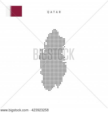 Square Dots Pattern Map Of Qatar. Qatari Dotted Pixel Map With National Flag Isolated On White Backg