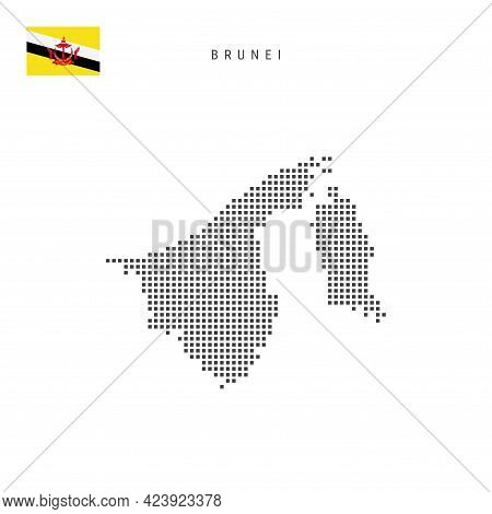 Square Dots Pattern Map Of Brunei. Brunei Dotted Pixel Map With National Flag Isolated On White Back