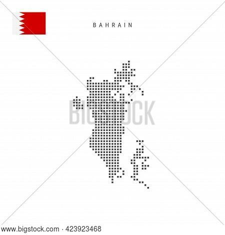 Square Dots Pattern Map Of Bahrain. Bahraini Dotted Pixel Map With National Flag Isolated On White B