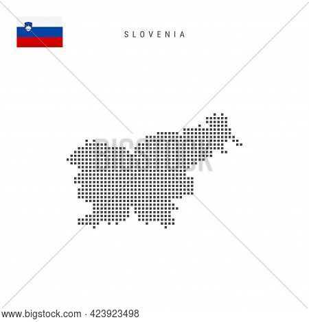 Square Dots Pattern Map Of Slovenia. Slovenian Dotted Pixel Map With National Flag Isolated On White