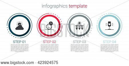 Set Sun And Cloud Weather, Wooden Barrel For Wine, Drying Grapes And Wine Glass. Business Infographi