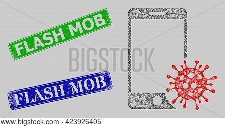 Carcass Net Smartphone Virus Model, And Flash Mob Blue And Green Rectangular Rubber Stamps. Carcass 