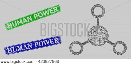 Carcass Net Mesh Links Model, And Human Power Blue And Green Rectangular Dirty Seals. Frame Net Mesh