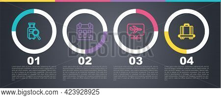 Set Line Lost Baggage, Calendar And Airplane, Plane And Conveyor Belt With Suitcase. Business Infogr