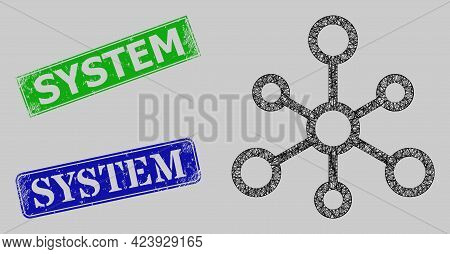 Carcass Net Mesh System Links Model, And System Blue And Green Rectangular Textured Watermarks. Fram